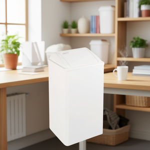 Cestino per rifiuti con coperchio 65 L, in plastica bianca, per uso domestico e in ufficio - Product Image 3