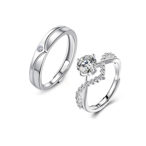 Bague de fiançailles en zircon simple et romantique plaquée platine, <span class=keywords><strong>paire</strong></span> de bijoux haut de gamme, cadeau pour homme et femme - Product Image 5