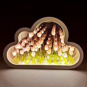 Decorazione creativa per la casa fatta a mano a mano tulipano nuvola fiore lampada romantica a LED tulipano specchio luce notturna per camera da letto ragazze regalo - Product Image 4