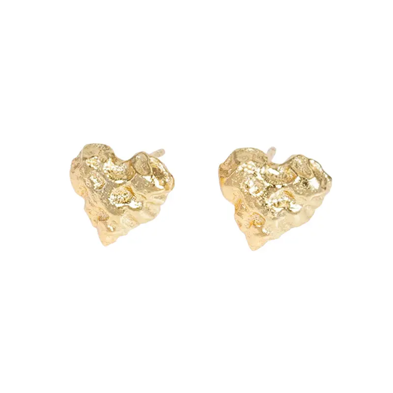 Duyizhao designer vintage heart shape stud earrings 925 sterling silver women jewellery earring gold plated nugget earrings