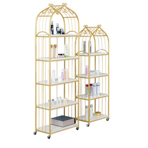 Étagère de rangement en forme de cage à oiseaux dorée de style nordique, écologique, multi-niveaux, pour l'affichage au sol de livres, cosmétiques, nail art, chaussures, sacs - Product Image 5