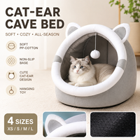 Lit pour chat semi-fermé, adorable maison pour chat avec oreilles de chat, jouet suspendu, coussin doux, fond antidérapant pour chats d'intérieur et chatons