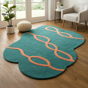 Alfombra de Lana Pura Tejida a Mano con Diseño Minimalista de Líneas, Alfombra Orgánica con Gestos Continuos para Rincón de Té - Product Image 1