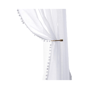 63 "vải lanh kết cấu thanh Túi cửa sổ sheers Pom Pom Trắng <span class=keywords><strong>Sheer</strong></span> rèm cửa 52 \" W x <span class=keywords><strong>2</strong></span> tấm phòng khách valances - Product Image 1