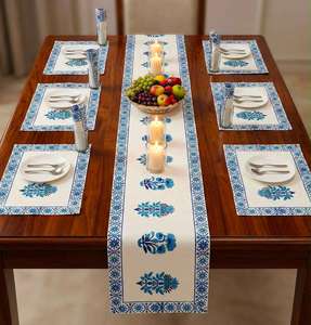 Premium Quality Printed <b>Table</b> Mat Set with Matching <b>Runner</b>, Reusable Placemats for <b>Dining</b> Room Decor Available For Sale - Product Image 1