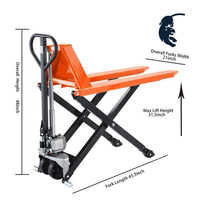 Chariot élévateur à palettes manuel à ciseaux 1 tonne, hauteur de levage 75 mm, roues en nylon, pieds antidérapants anti-basculement pour bateau