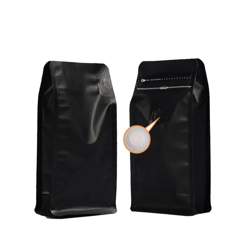 생분해성 커피 파우치 맞춤형 포장 플랫 바닥 250g 12oz 재사용 가능한 알루미늄 호일 매트 블랙 티 커피 백