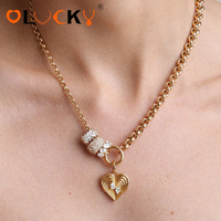 Collier LUCKYJIU personnalisé en acier inoxydable étanche plaqué or 18 carats, chaîne épaisse à maillons mixtes, demi-chaîne Rolo