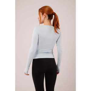 Blusa Básica de Manga Larga Azul Bebé para Mujer, Camisa Básica de Moda al por Mayor - Product Image 2