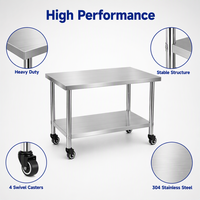 Table de travail en acier inoxydable 304 avec roulettes, double niveau, entièrement soudée, aucun assemblage requis