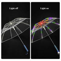 Parapluie de danse transparent à LED pour les fêtes sur scène, 8 baleines, effet lumineux de feux d'artifice, changement de couleur manuel, PVC, diamètre 103 cm