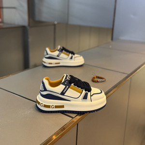 VHESUIN Chunky Leather Sneakers Round Toe Lace-Up <b>EVA</b> Midsole Rubber Outsole All Seasons Walking Style Shoes - Product Image 5