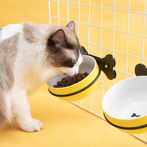 Ceramic <b>Cat</b> Bowl Hanging <b>Feeder</b> For Cage Pet Food Water Dish Rounded Shape Single Bowl For <b>Cats</b> - Product Image 1