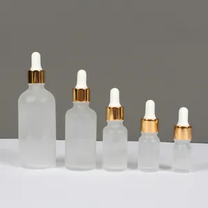 Flaconi per tintura in bottiglia di vetro bianco smerigliato confezione con contagocce in alluminio 15ml