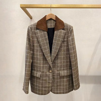AIMEISI Blazer pour femme Automne/Hiver, style Old Money, à revers double couche, à carreaux vintage, à bouton unique, épaules structurées