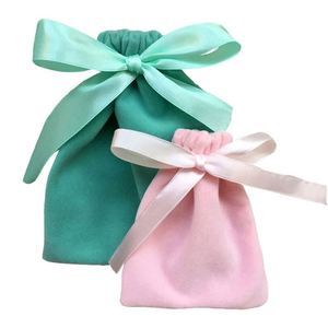 Small White Pink <b>Ribbon</b> Bow Velvet Jewelry Pouch Lovely Recyclable Cosmetic Packing <b>Wedding</b> Gift Bag with Drawstring - Product Image 6