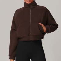 Nouvelle veste de yoga coupe-vent chaude pour femme, style européen et américain, avec fermeture éclair, col montant, doublure polaire, en Spandex/Polyester 360g, coupe ample