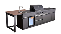 Barbecue à gaz propane en acier thermolaqué noir 2026, avec chariot et dispositif de sécurité Flame Tamer pour cuisine extérieure et table de bar