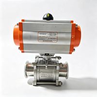 Vanne à bille pneumatique sanitaire à trois colliers en acier inoxydable 316L, vanne de régulation automatique pour les conduites alimentaires, des boissons et pharmaceutiques