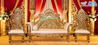 Maharaja-sofá tallado dorado para boda, diseño de Pavo Real de Londres, sofá de boda de oro blanco, de lujo, estilo de rey y boda