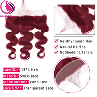 Paquetes de cabello humano ondulado de cuerpo rojo borgoña con cierre Paquetes de 3 de color borgoña brasileño barato con frontal