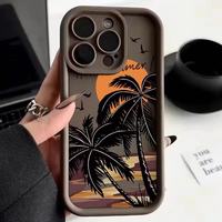 Prix de gros, images personnalisées, logo, nouveau coque de téléphone souple en TPU avec motif de palmiers au coucher du soleil pour iPhone 16 15 14 13 12 11 Pro Max Plus