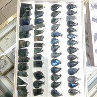 Liontin Batu Alam Labradorit Lapis Perak untuk Wanita Pria, Perhiasan Liontin Batu Permata Fashion, Hadiah