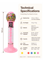 Máquina expendedora de chicles mecánica sin baterías con ranura para monedas, para cápsulas de 32-50 mm, material ABS, uso en centros comerciales en inglés.