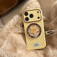 Nouvelle coque de téléphone en TPU+PC imperméable avec charge sans fil magnétique anti-chute à pois caramel pour 13/14/15/16/17 Pro Max