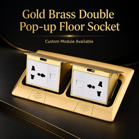 Enchufe de Piso Universal de Latón Dorado con 3 Tomas de 10A y USB Modular RJ45 para África y Medio Oriente