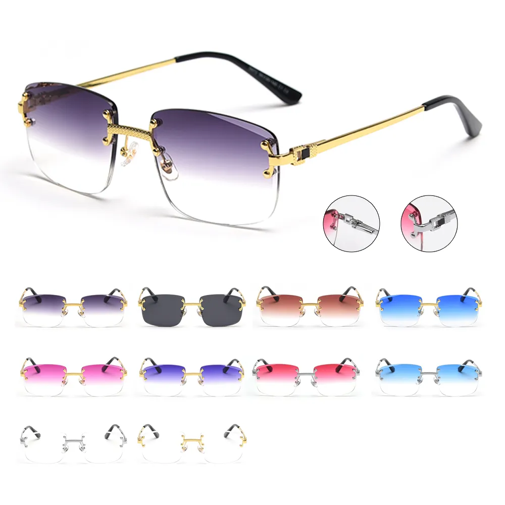 2022 fashion rimless sunglasses men wholesale designer famous brands luxury sunglasses metal frame small lnes eyewear