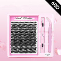 Kit d'extension de cils individuels en grappe 30-100D à volume élevé, pour application DIY, cils segmentés avec adhésif et fixateur