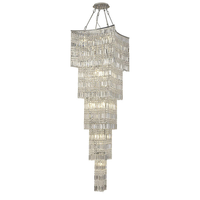 Lustre en cristal multicouche décoratif pour escalier d'hôtel et villa, lampe suspendue moderne en fer chromé pour escalier carré