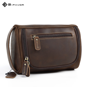 Wholesale Casual Crazy Horse <strong>Leather</strong> Travel Makeup <strong>Bag</strong> Durable Vintage Genuine <strong>Leather</strong> Zipper Portable for Men <strong>Toiletry</strong> <strong>Bags</strong> - Product Image 4