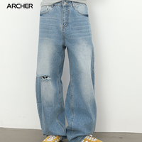 Jeans déchirés personnalisés style Hip Hop, décontractés, coupe large, délavés, amples, droits, cargo, pour hommes et femmes