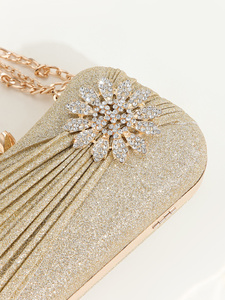 Bolso de mano de noche Bell Master Quality con cadena cuadrada de diamantes de imitación plisados, brillante, de lujo, para fiesta - Product Image 4