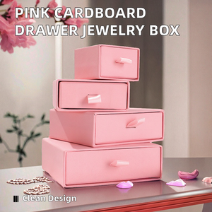 Simple Jewellery Packaging Drawer <b>Box</b> for Rings Earrings <b>Necklaces</b> Bracelets-Pink Cardboard Paper Jewellery <b>Gift</b> <b>Box</b> - Product Image 2
