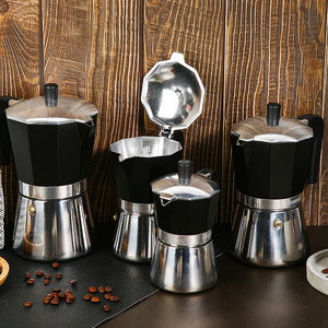 <span class=keywords><strong>Cafetera</strong></span> Moka de Aluminio Negra y Plateada, <span class=keywords><strong>Cafetera</strong></span> Espresso <span class=keywords><strong>Italiana</strong></span> de Estilo Octagonal con Asa Negra - Product Image 2