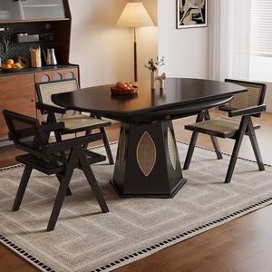 Nordic Modern Extendable Dining Table Rattan-<strong>Inlaid</strong> Pedestal Base Solid <strong>Wood</strong> Waterproof Assembled for Home Hotel Dining Room - Product Image 3