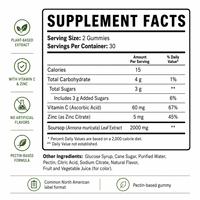 Gummies à l'extrait de feuille de Graviola, formule Vitamine C et Zinc, marque privée OEM, étiquette blanche, qualité professionnelle, approvisionnement en vrac