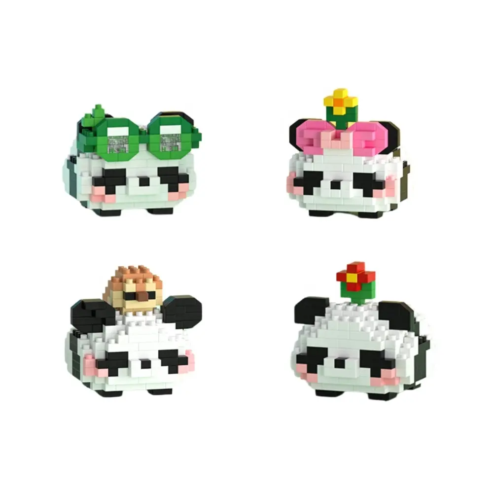 Serie di microparticelle di cartone animato in 4 stile Panda felice Set completo Mini figure giocattoli educativi regali da tavola giocattoli per Computer