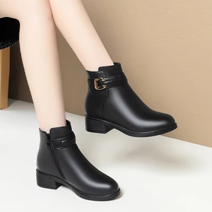 Stivaletti in Pelle da <span class=keywords><strong>Donna</strong></span> - Tacco Grosso, Cerniera Laterale, Antiscivolo, Comodi, <span class=keywords><strong>Scarpe</strong></span> <span class=keywords><strong>Invernali</strong></span> Eleganti - Product Image 3
