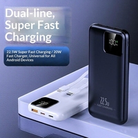 Batterie externe portable en promotion avec une grande capacité de 10000 mAh, charge rapide 22,5 W, câble intégré et impression de logo personnalisable
