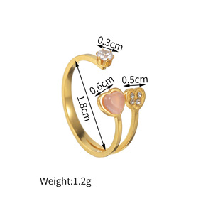 แหวนคริสตัลพลอยมูนสโตนสีชมพูแบบเรียบง่ายวินเทจปรับขนาดได้แหวนสแตนเลสชุบทองแบบแฟชั่น - Product Image 5