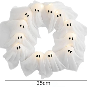 พวงมาลัยผีผ้าทำมือเรืองแสงในที่มืด ตกแต่งประตูวันฮาโลวีนสุดหลอน สำหรับงานปาร์ตี้ในร่มและลานบ้าน - Product Image 4
