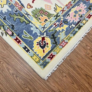 Tapis Oushak noué à la main, tapis turc en laine, tapis d'intérieur, motif floral oriental, style vintage, décoration de salon - Product Image 1