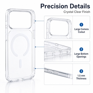 Funda Transparente Magnética Anti-Amarillamiento <span class=keywords><strong>de</strong></span> TPU+PC, Diseño Sencillo para 15 14 Pro Max, Resistente a Impactos, Compatible con Carga Inalámbrica - Product Image 3