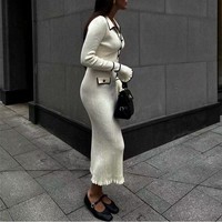 턴 다운 칼라 싱글 버튼 여자의 슬림 니트 A 라인 원피스 유행 도매 새로운 재료 포켓 고급 의류