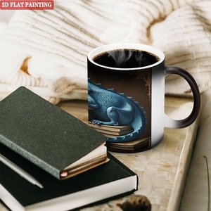 Frosted Black 11oz <b>Ceramic</b> Mug Heat Sensitive Drinking <b>Cup</b> With Dragon Book Design - Product Image 3