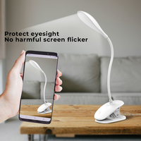 Lampe de bureau LED rechargeable par USB en ABS avec alimentation CC/CA, contrôle tactile flexible, lampe de lecture à clip, lampe moderne pour étude/bureau